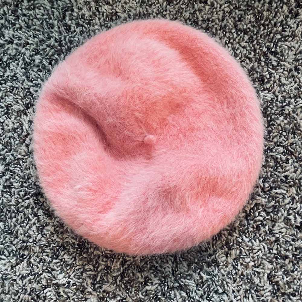 pink fuzzy beret